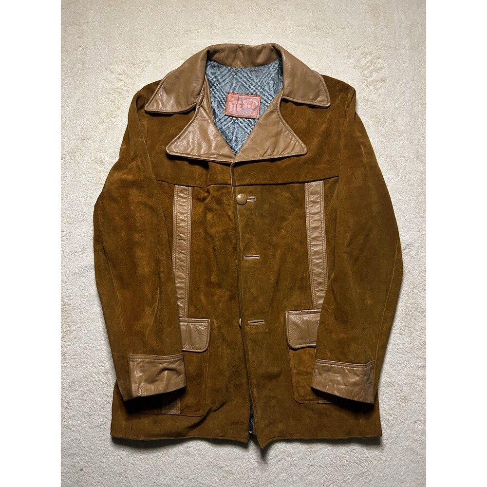 Vintage 70s 80s Fiesta Leather Jacket Size L 40 Brown Lined Pockets Winter